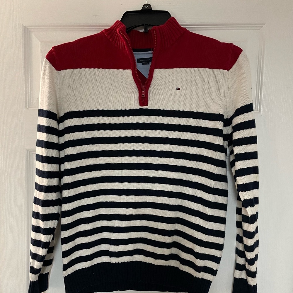 Tommy Hilfiger red, white & blue striped boys sweater